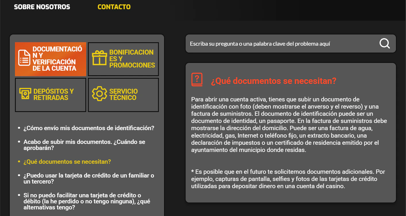 Atención al cliente de Casino Intense