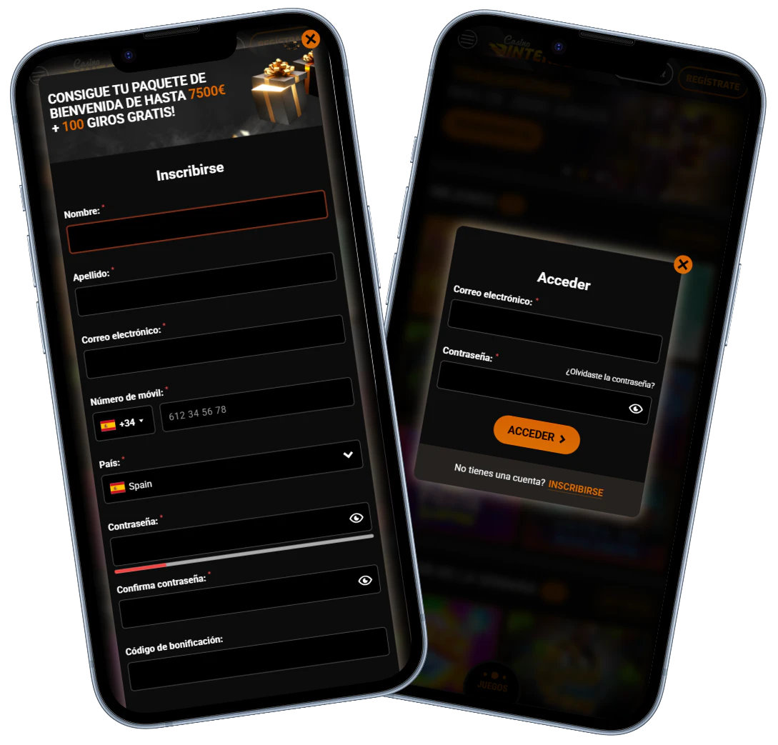 Registro e inicio de sesión en Casino Intense
